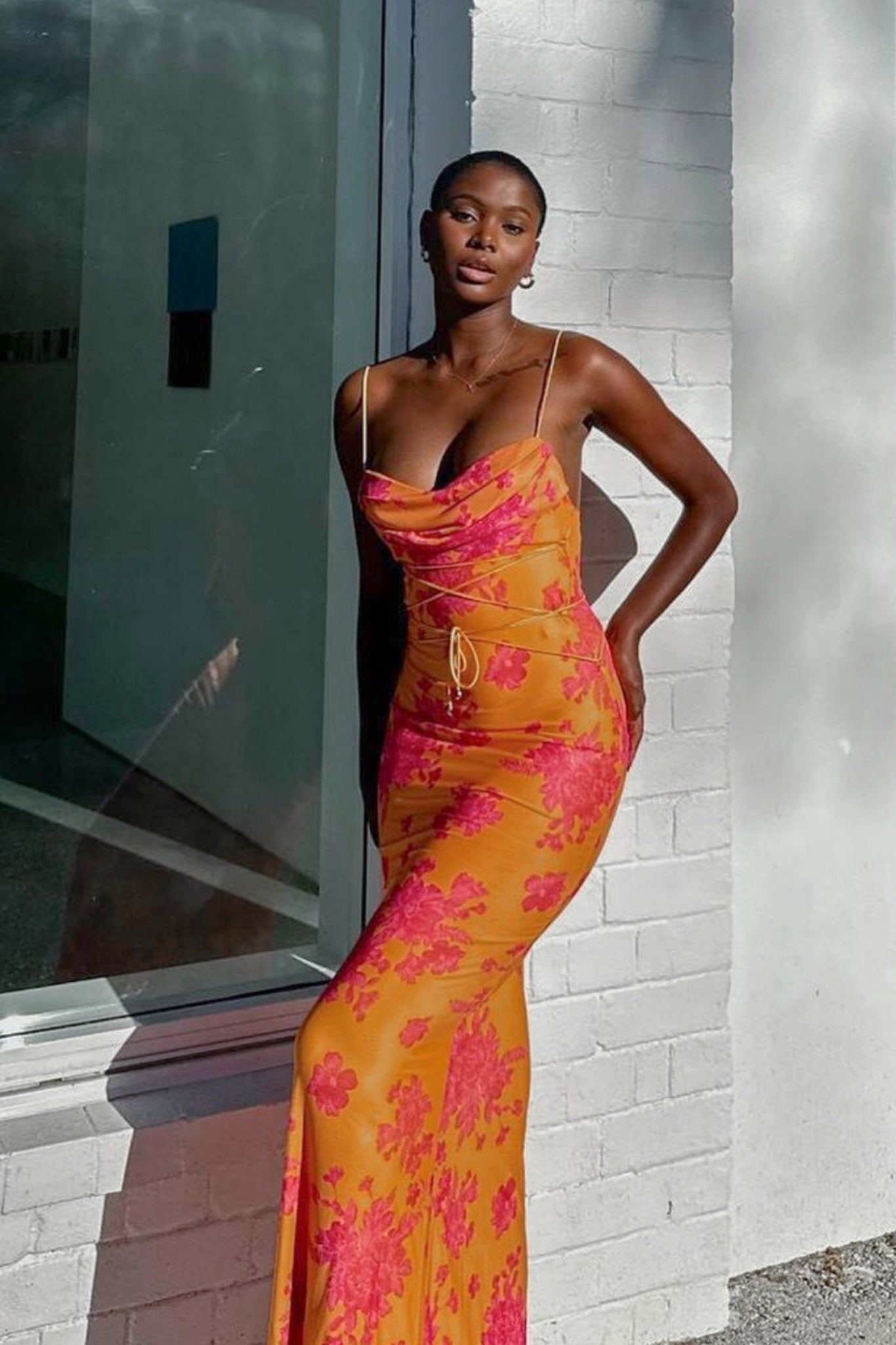 Teava Laced Waist Maxi Dress Floral Orange | Selfie Leslie Teava Laced Waist Maxi Dress Floral Orange | Selfie Leslie