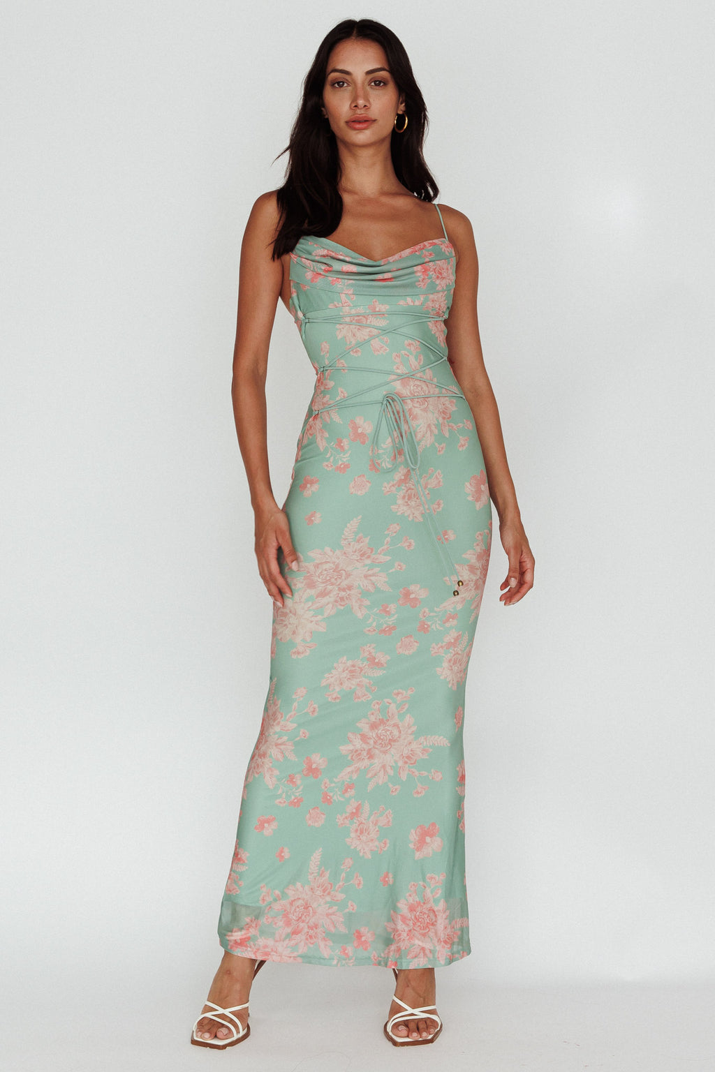 Teava Laced Waist Maxi Dress Floral Green by Selfie Leslie