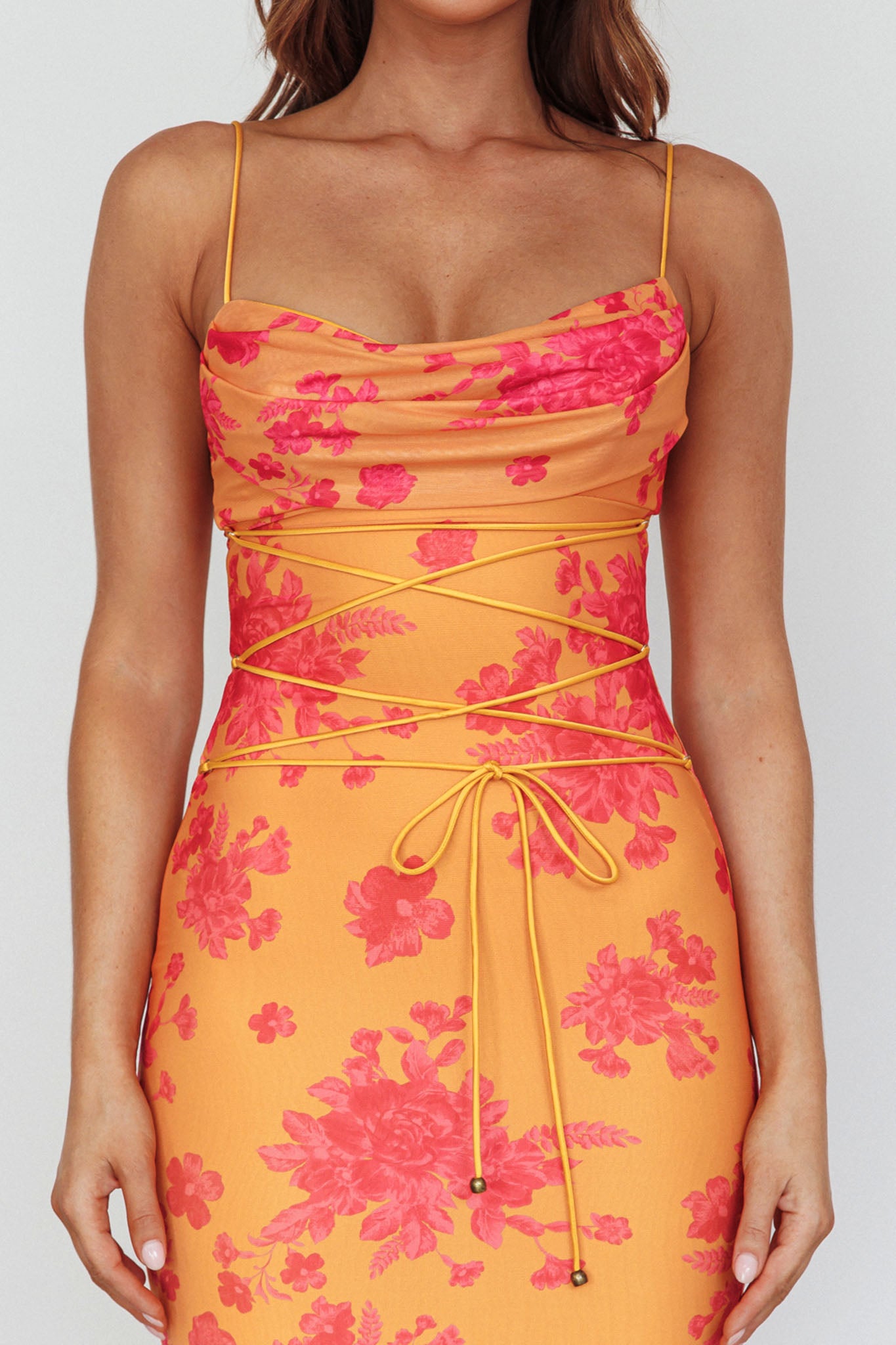 Teava Laced Waist Maxi Dress Floral Orange by Selfie Leslie