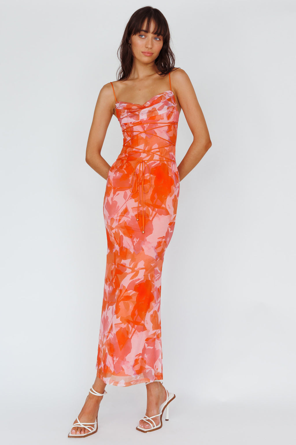 Teava Laced Waist Maxi Dress Print Floral Orange by Selfie Leslie