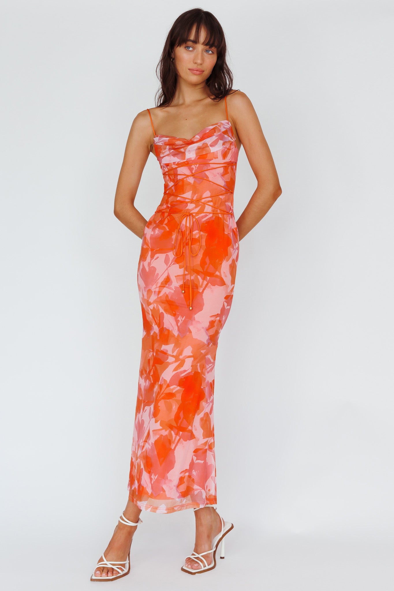 Teava Laced Waist Maxi Dress Print Floral Orange by Selfie Leslie