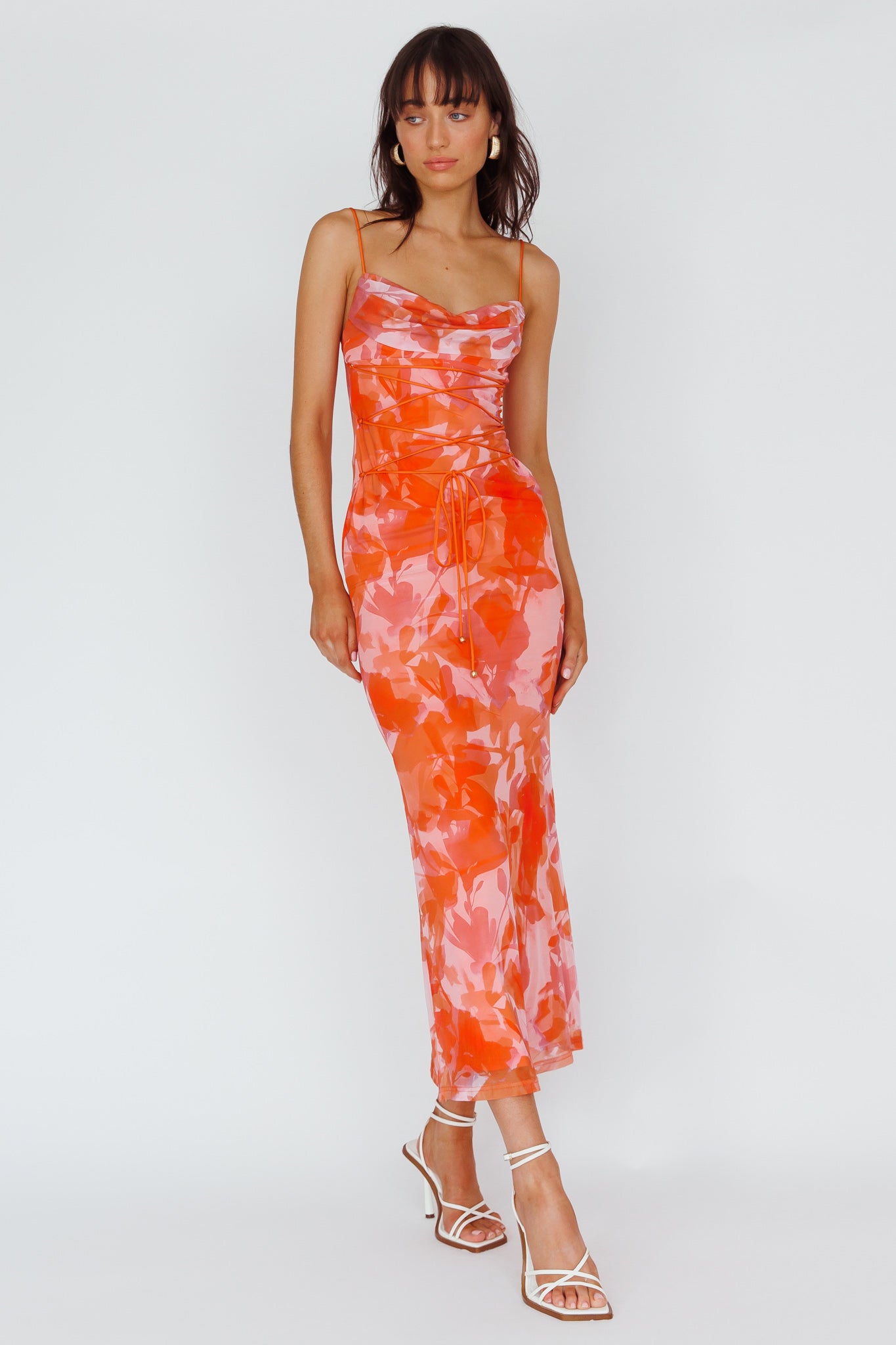 Teava Laced Waist Maxi Dress Print Floral Orange by Selfie Leslie
