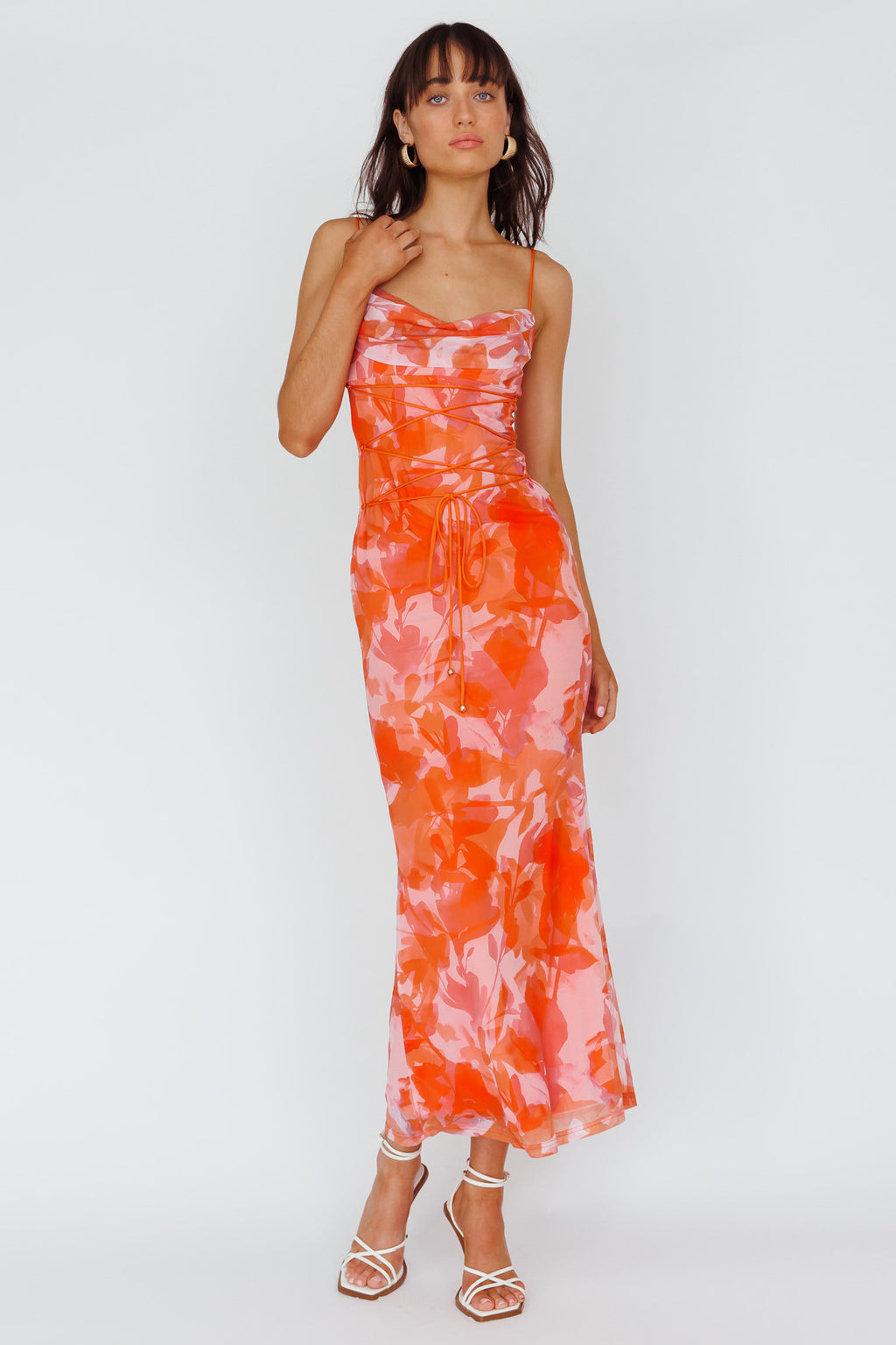 Teava Laced Waist Maxi Dress Print Floral Orange by Selfie Leslie