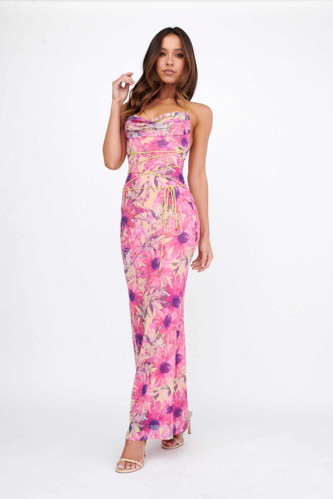 Teava Laced Waist Maxi Dress Flower Pink by Selfie Leslie