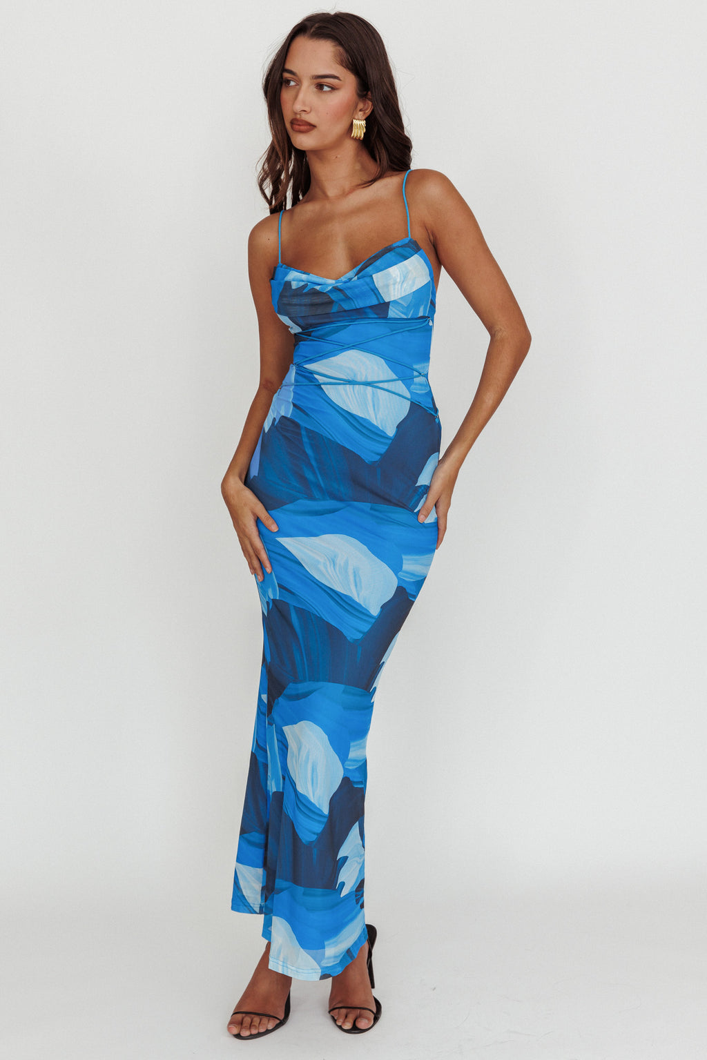 Teava Laced Waist Maxi Dress Abstract Blue by Selfie Leslie
