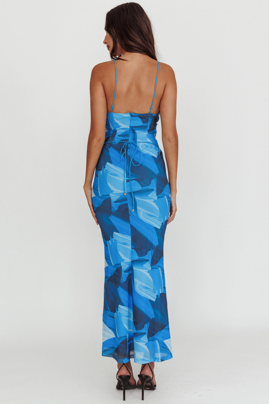 Teava Laced Waist Maxi Dress Abstract Blue by Selfie Leslie