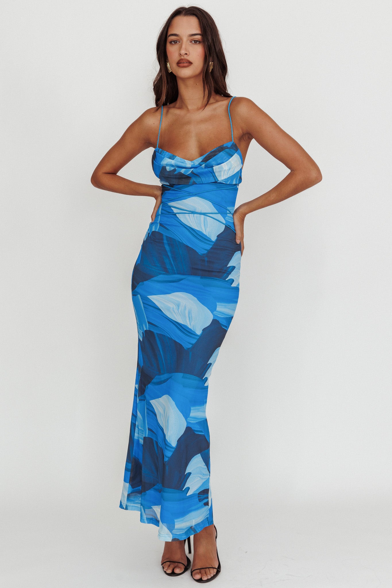Teava Laced Waist Maxi Dress Abstract Blue by Selfie Leslie