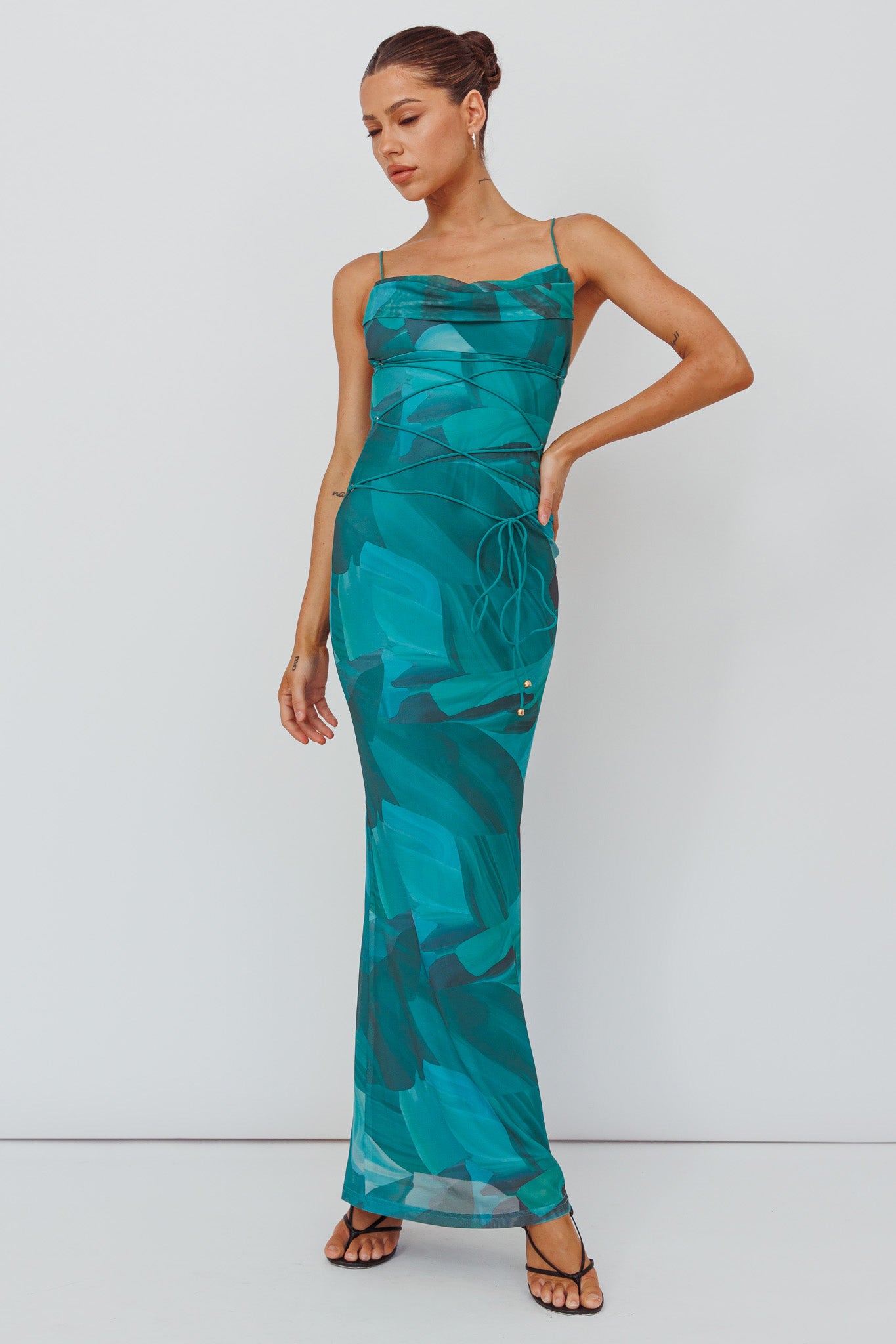 laced dresses SIMKHAI Pool Lina Guipure Mini Dress Pool / 2 There will always be variations on color and design Teava Laced Waist Maxi Dress