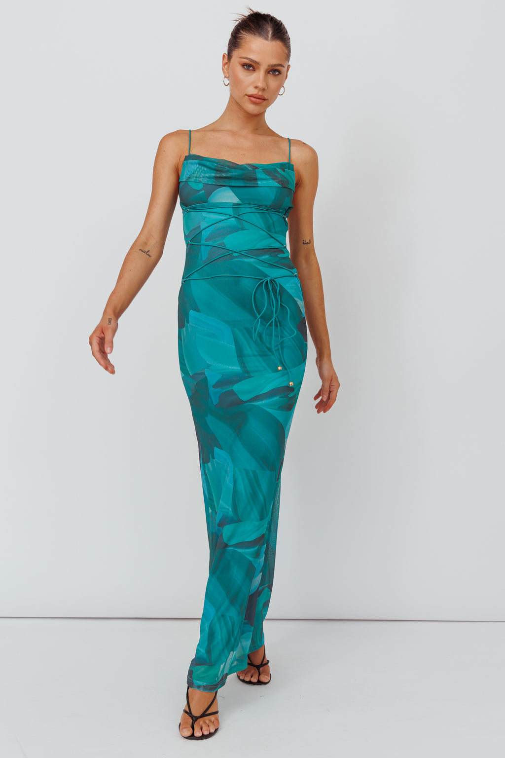 Teava Laced Waist Maxi Dress Abstract Green by Selfie Leslie