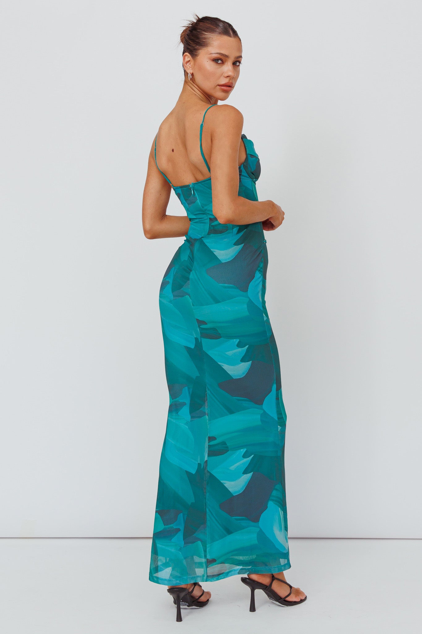 Teava Laced Waist Maxi Dress Abstract Green by Selfie Leslie