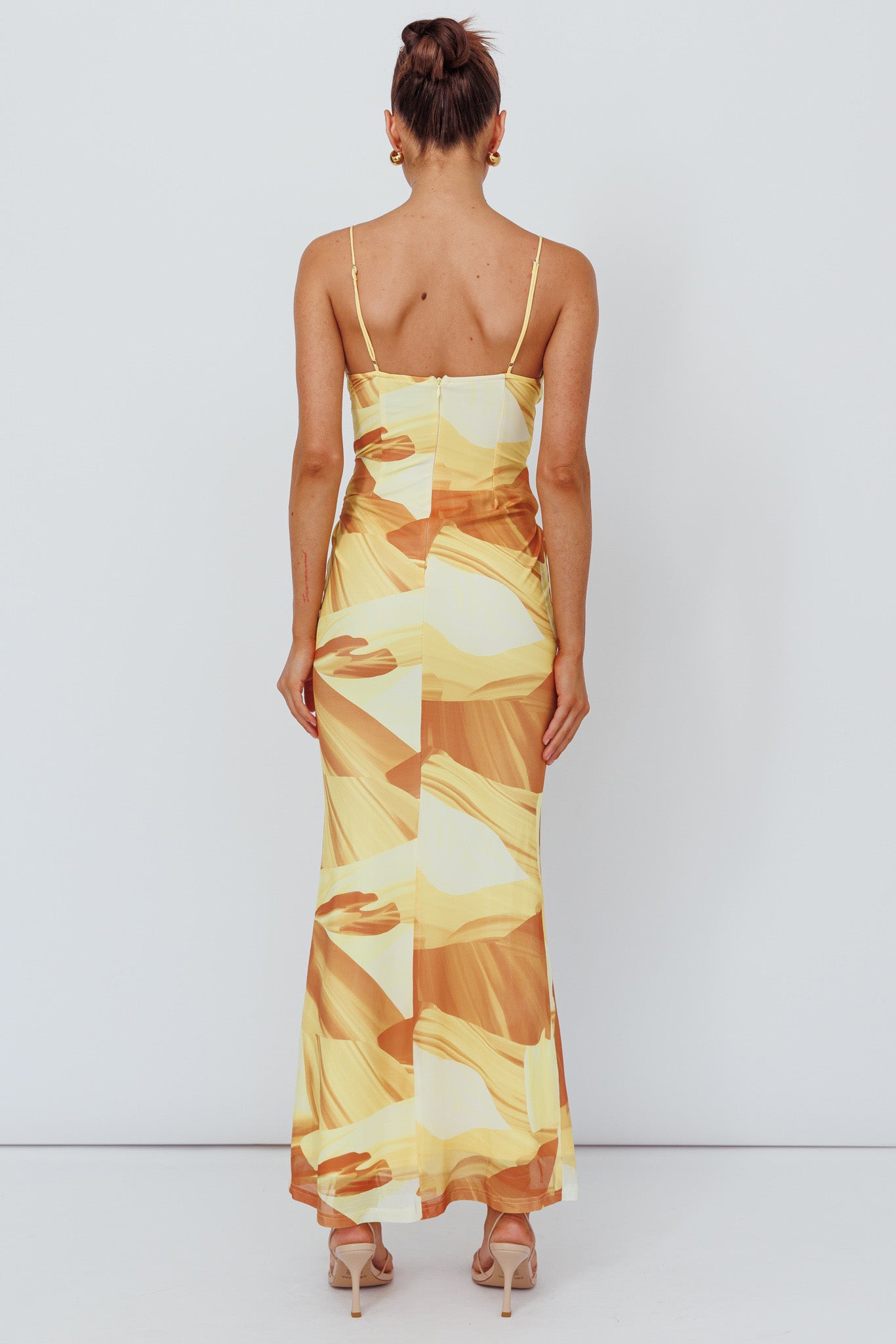 Teava Laced Waist Maxi Dress Abstract Yellow by Selfie Leslie