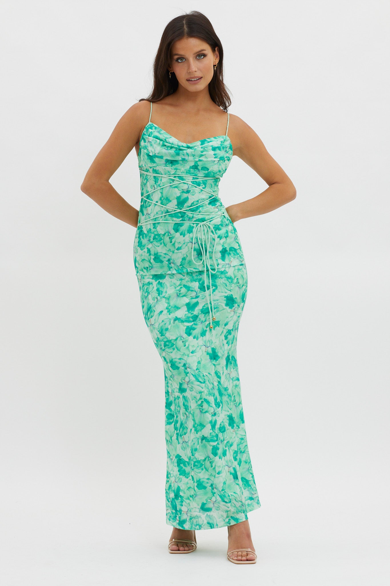 Teava Laced Waist Maxi Dress Orchid Green by Selfie Leslie