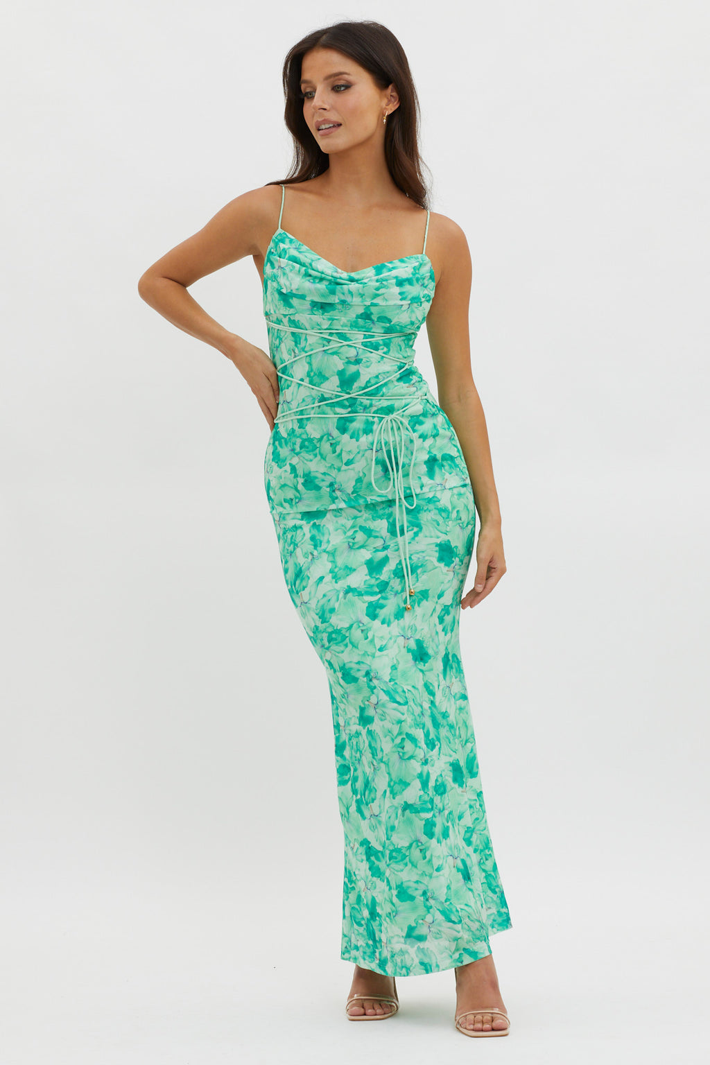 Teava Laced Waist Maxi Dress Orchid Green by Selfie Leslie