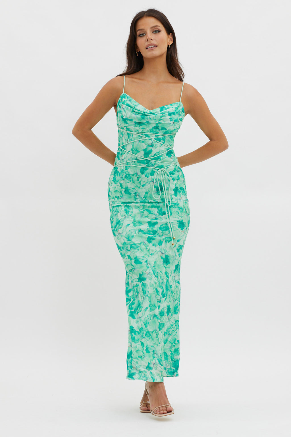 Teava Laced Waist Maxi Dress Orchid Green by Selfie Leslie
