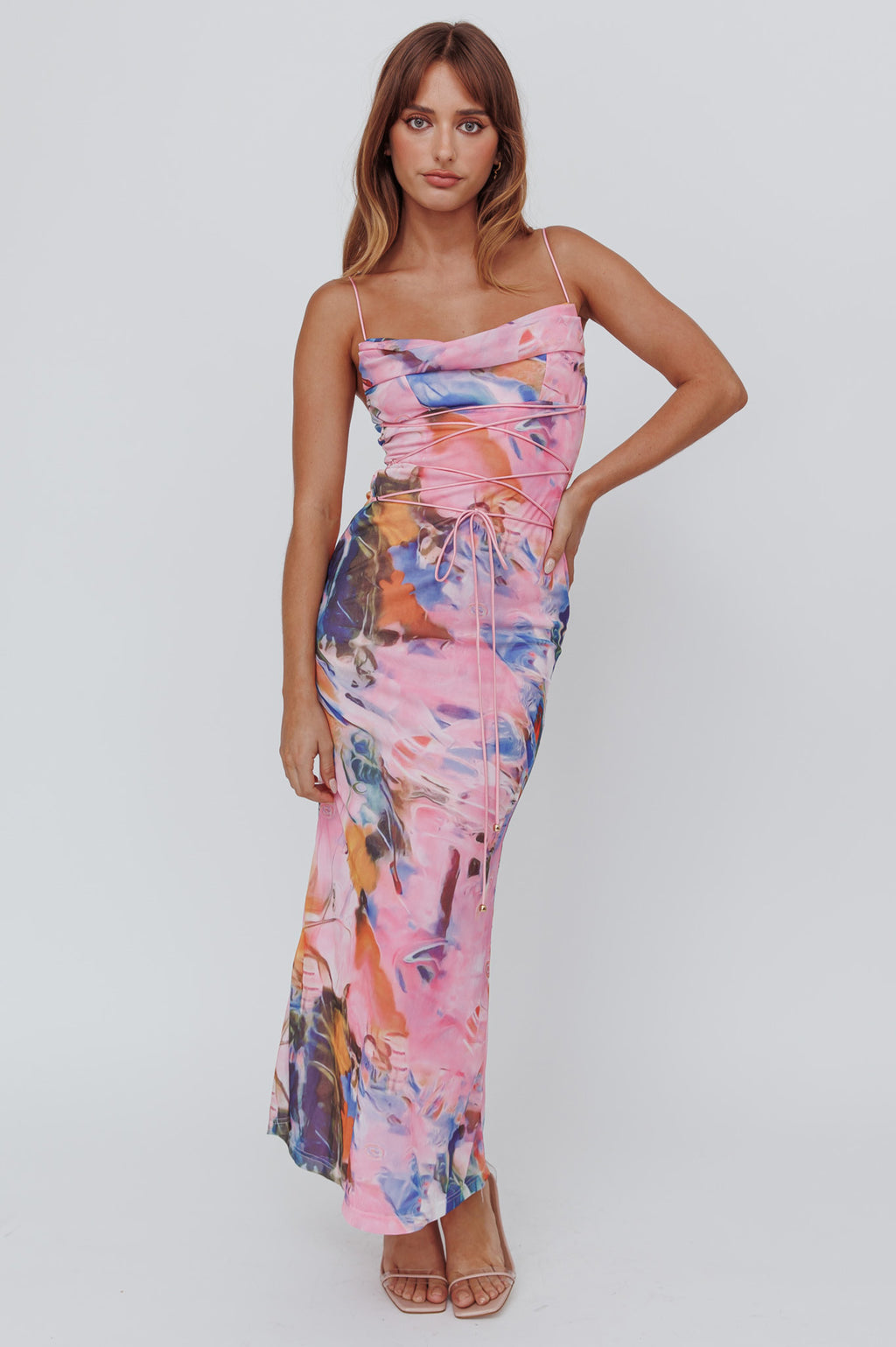 Teava Laced Waist Maxi Dress Watercolor Pink by Selfie Leslie