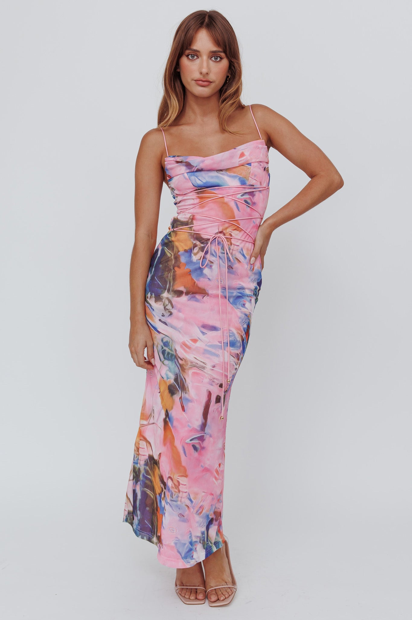 Teava Laced Waist Maxi Dress Watercolor Pink by Selfie Leslie