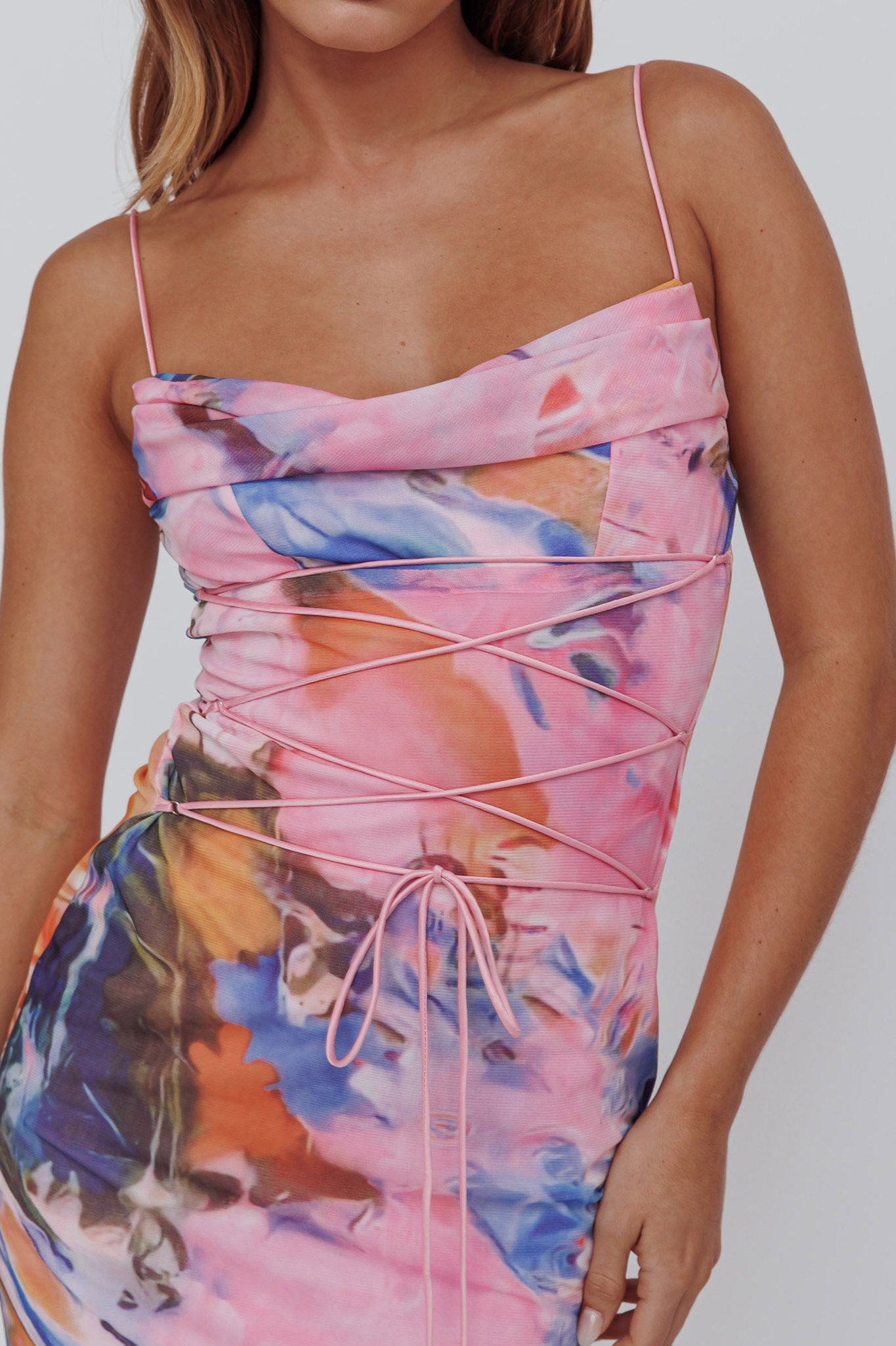 Teava Laced Waist Maxi Dress Watercolor Pink by Selfie Leslie