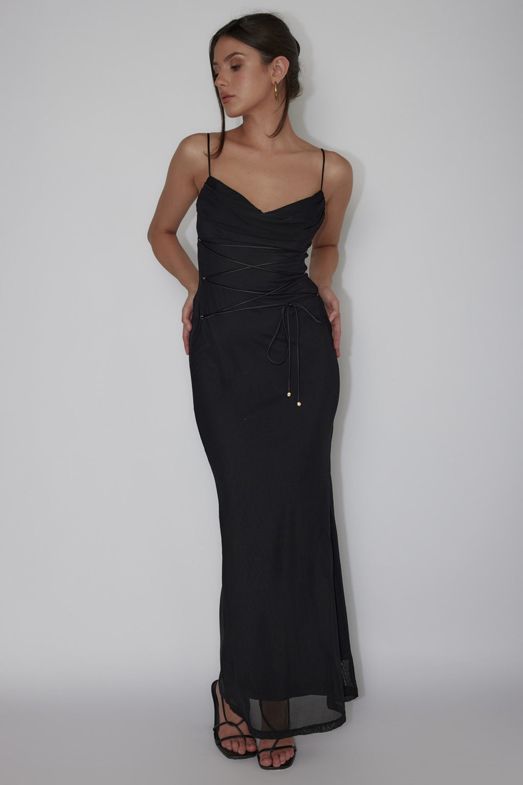 Teava Laced Waist Maxi Dress Black by Selfie Leslie