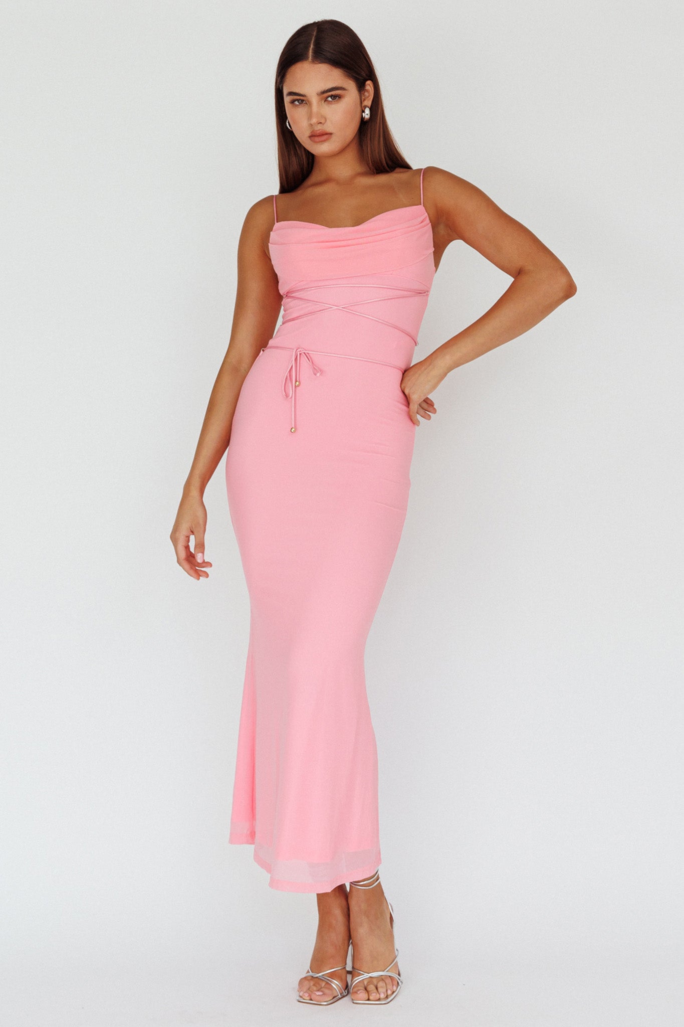 Teava Laced Waist Maxi Dress Abstract Pink