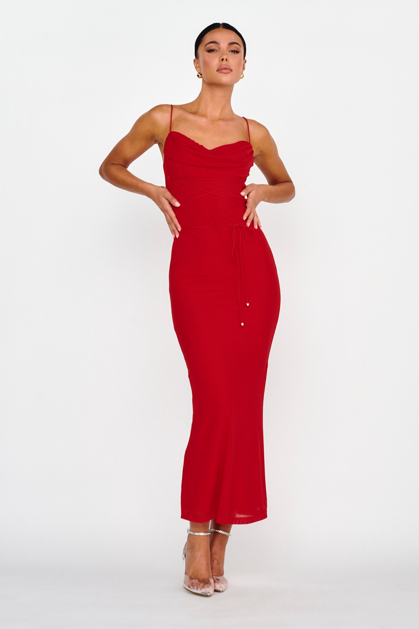 Shop the Teava Laced Waist Maxi Dress Red