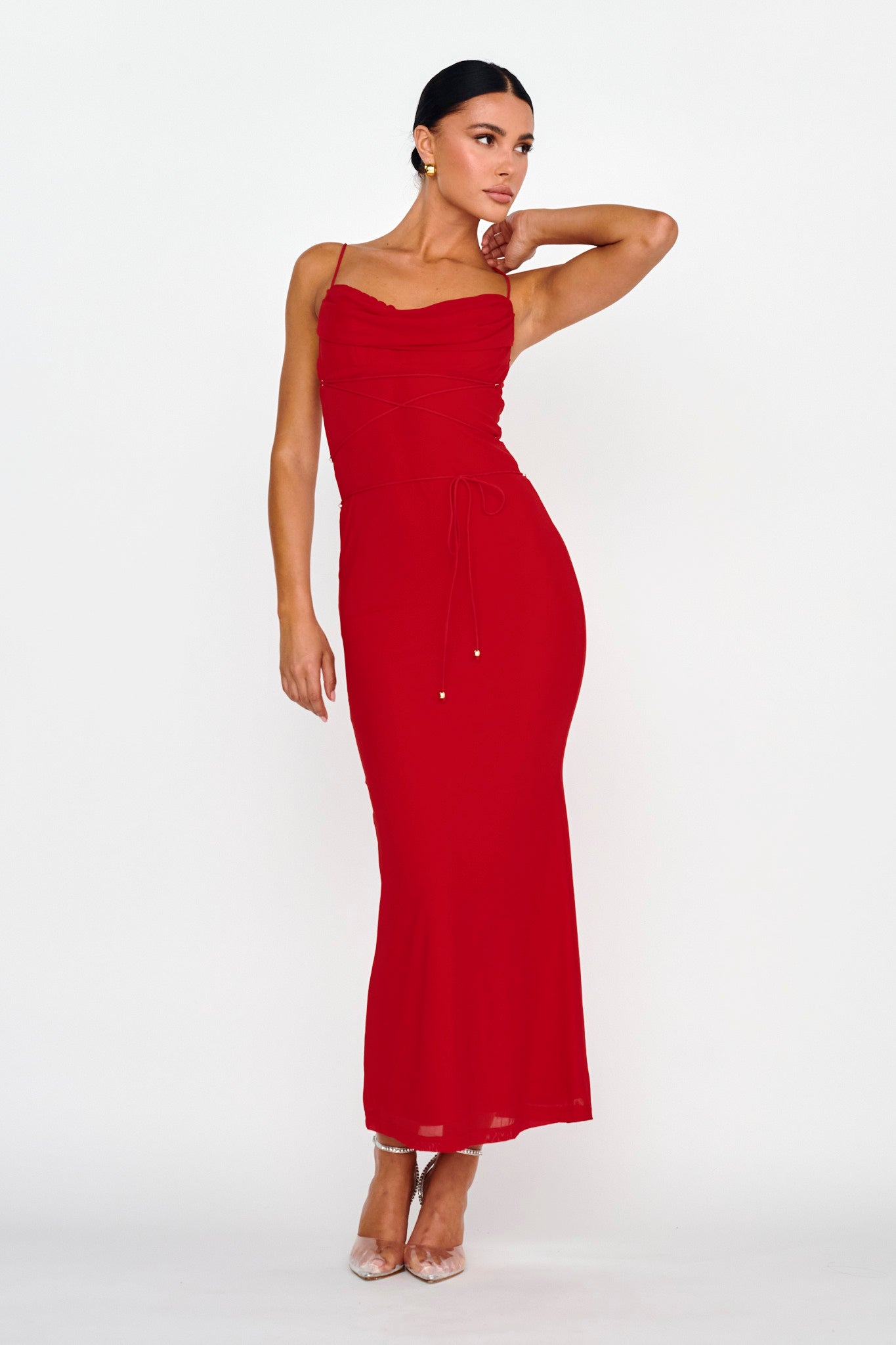 Teava Laced Waist Maxi Dress Red by Selfie Leslie