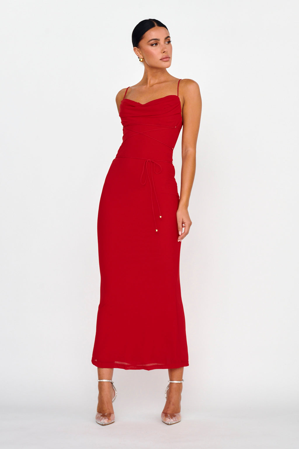 Teava Laced Waist Maxi Dress Red by Selfie Leslie