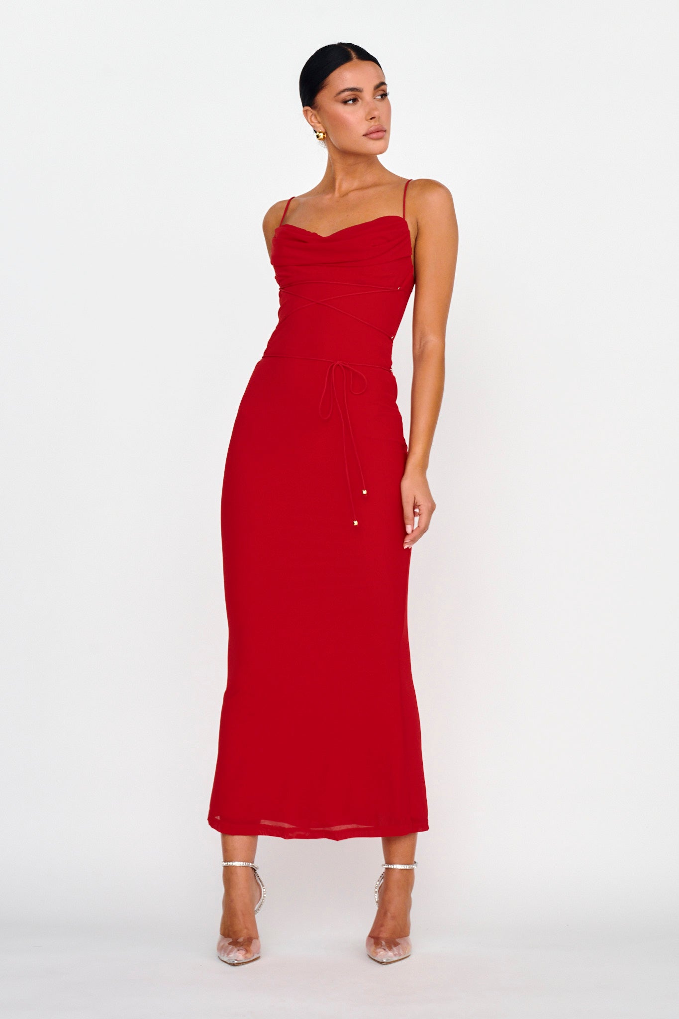 Teava Laced Waist Maxi Dress Red by Selfie Leslie