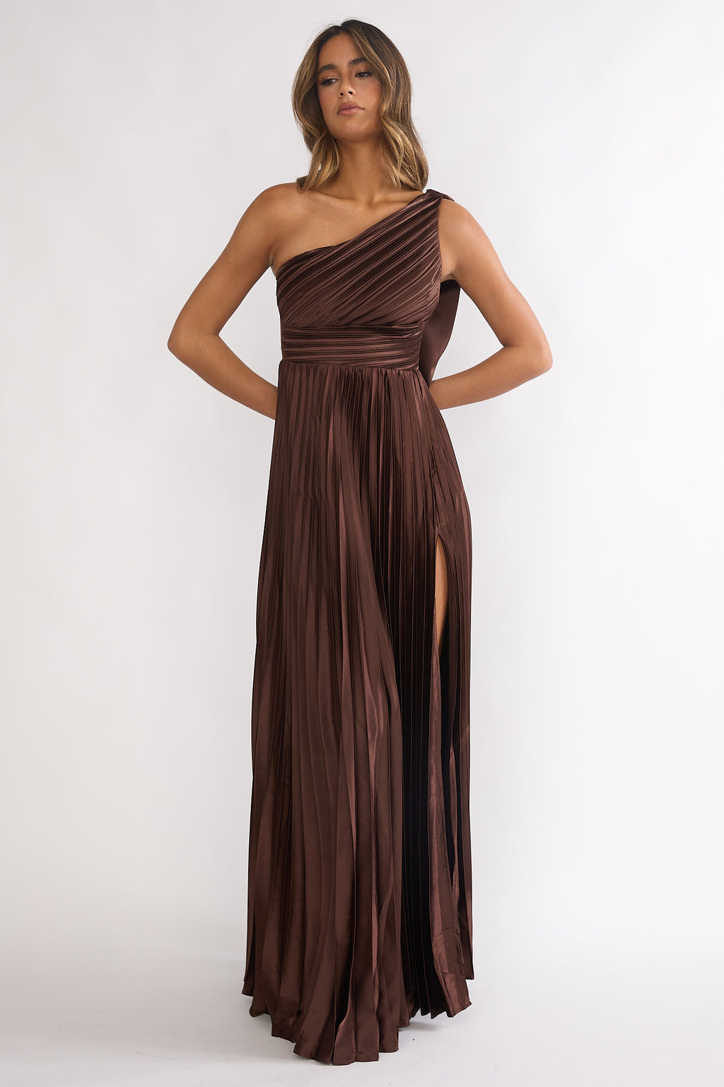 Goddess Aura Pleated Maxi Dress Chocolate by Selfie Leslie