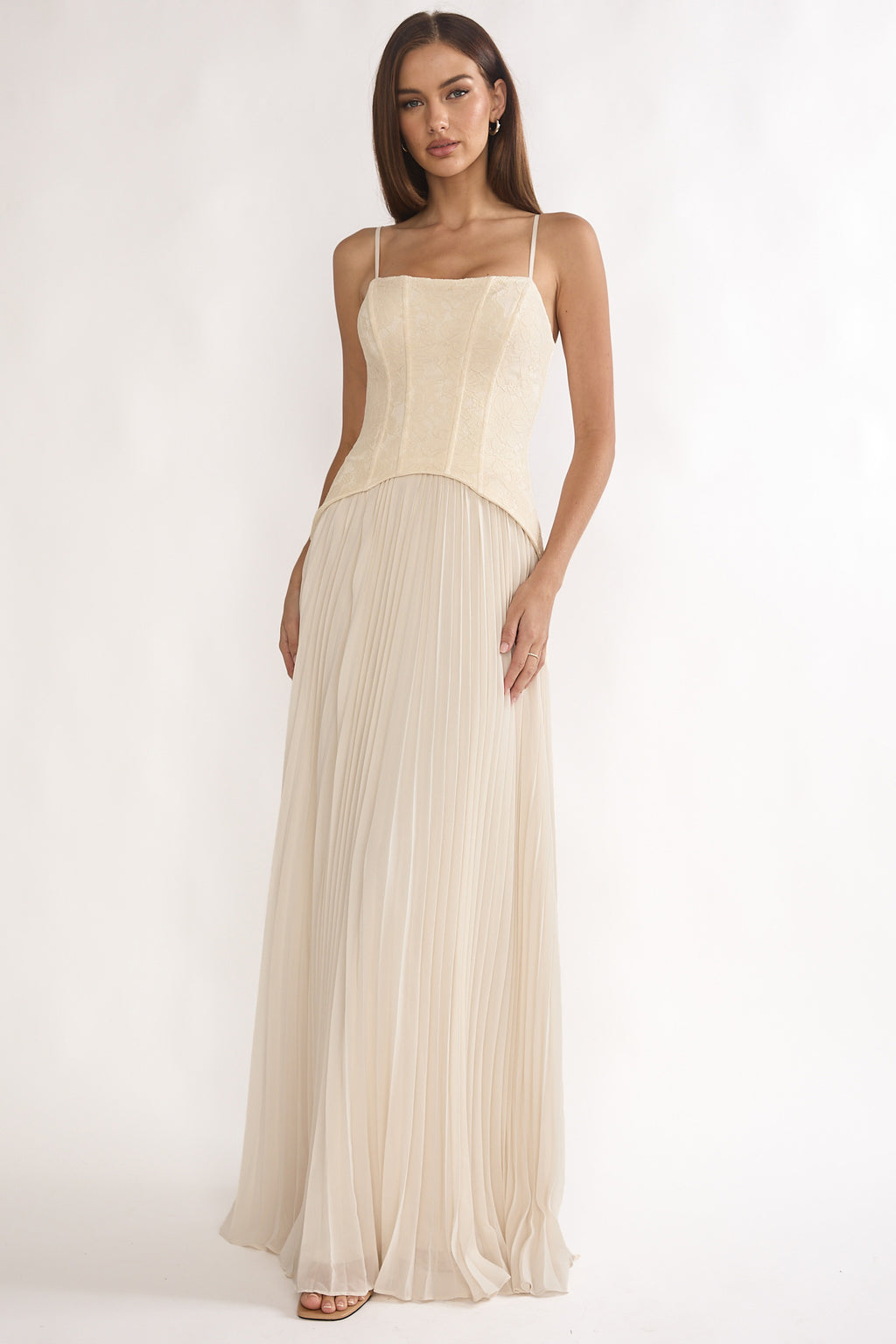Cambridge Accordion Pleat Corset Dress Cream by Selfie Leslie