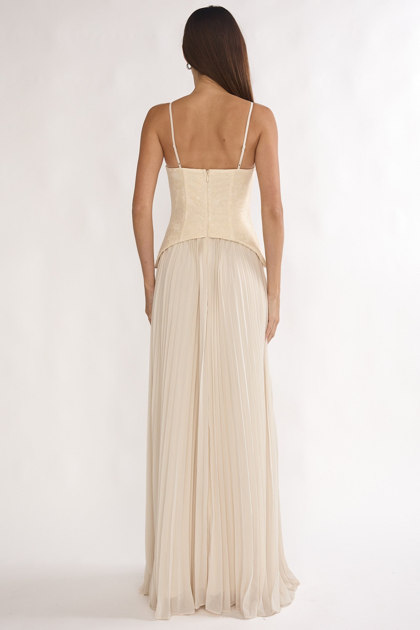 Cambridge Accordion Pleat Corset Dress Cream by Selfie Leslie