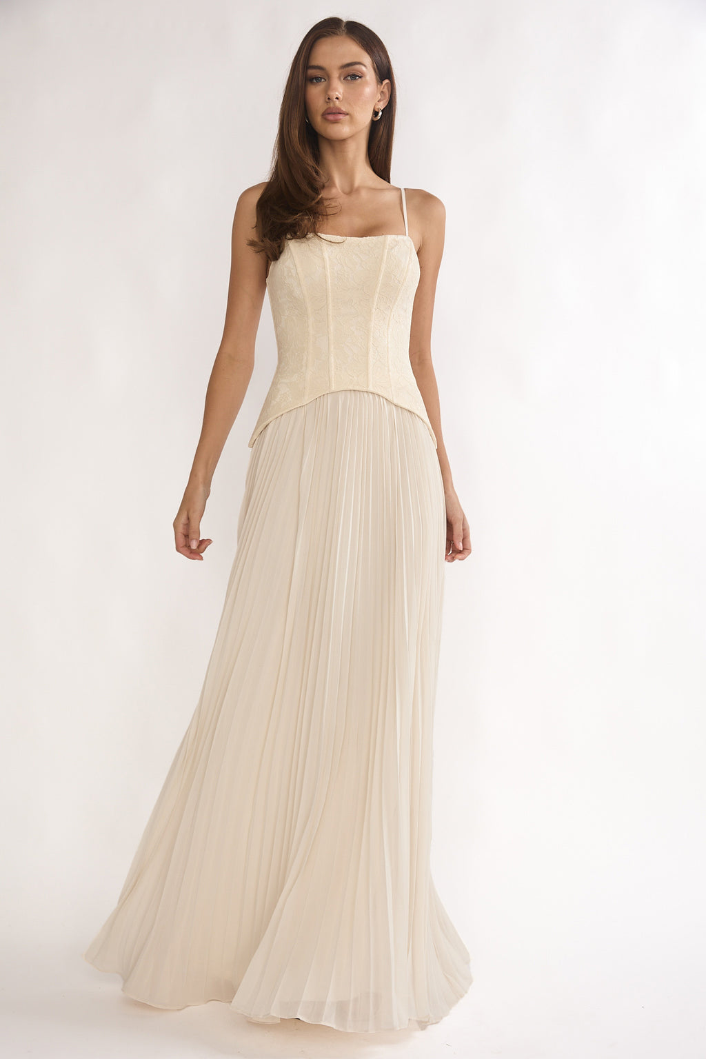 Cambridge Accordion Pleat Corset Dress Cream by Selfie Leslie