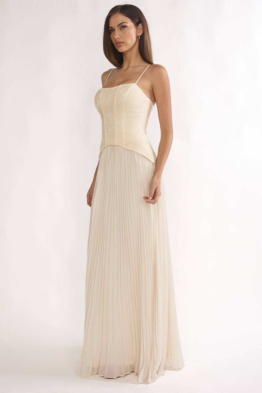 Cambridge Accordion Pleat Corset Dress Cream - S Cambridge Accordion Pleat Corset Dress Cream - S
