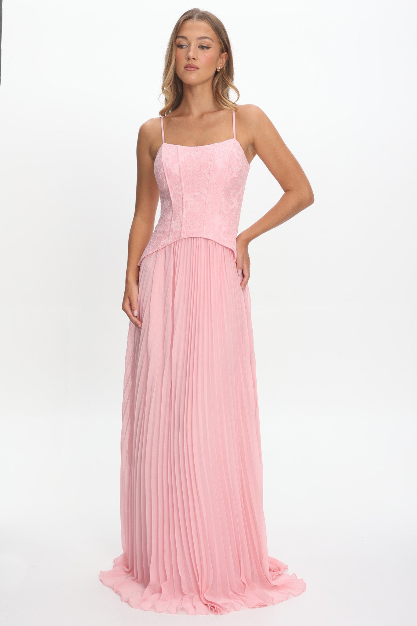 knee length dresses for ladies Cambridge Accordion Pleat Corset Dress Pink– Selfie Leslie