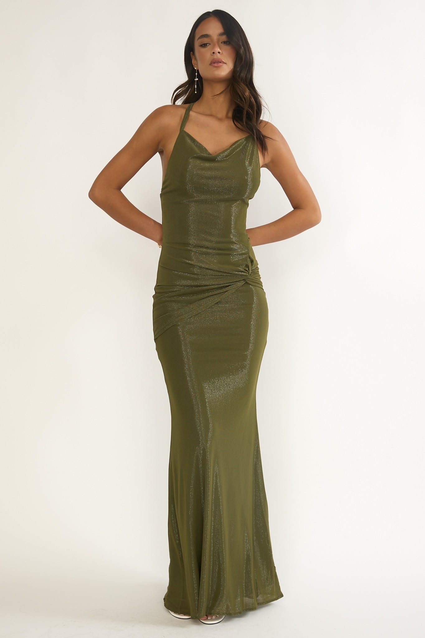 Oralia Criss-Cross Back Maxi Dress Olive by Selfie Leslie