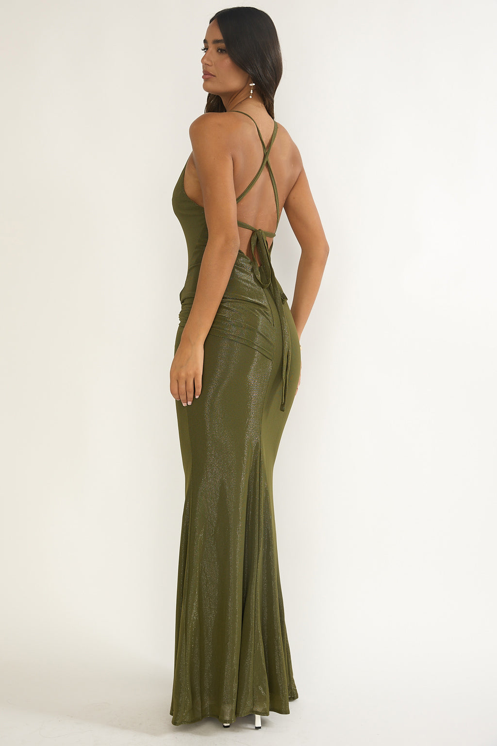 Oralia Criss-Cross Back Maxi Dress Olive by Selfie Leslie