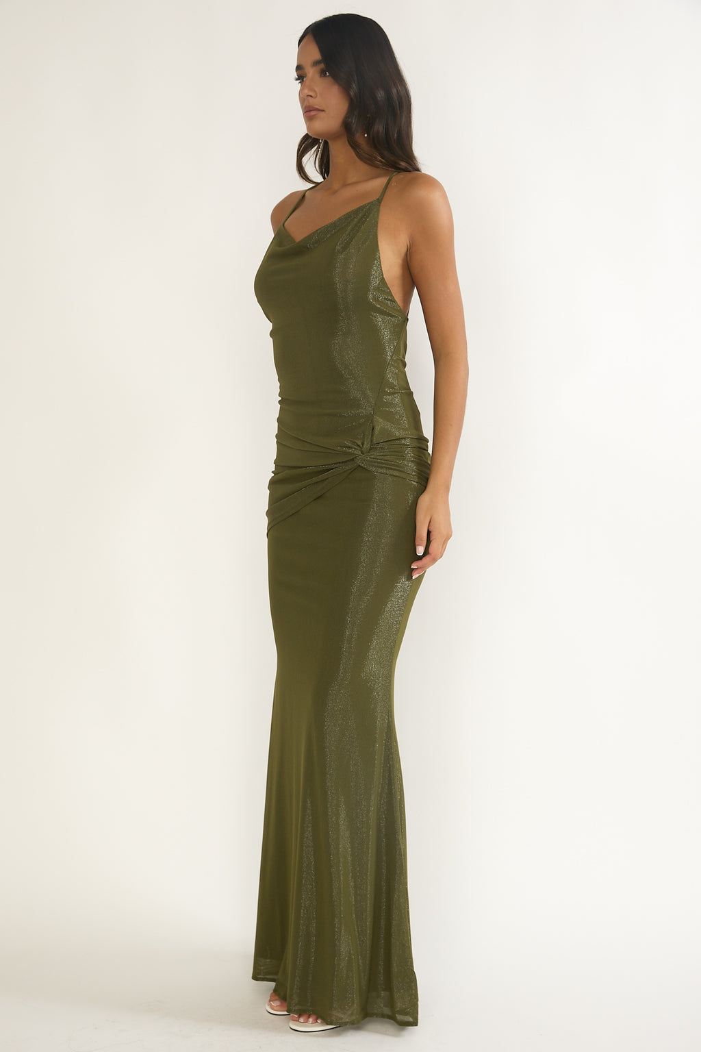 Oralia Criss-Cross Back Maxi Dress Olive by Selfie Leslie