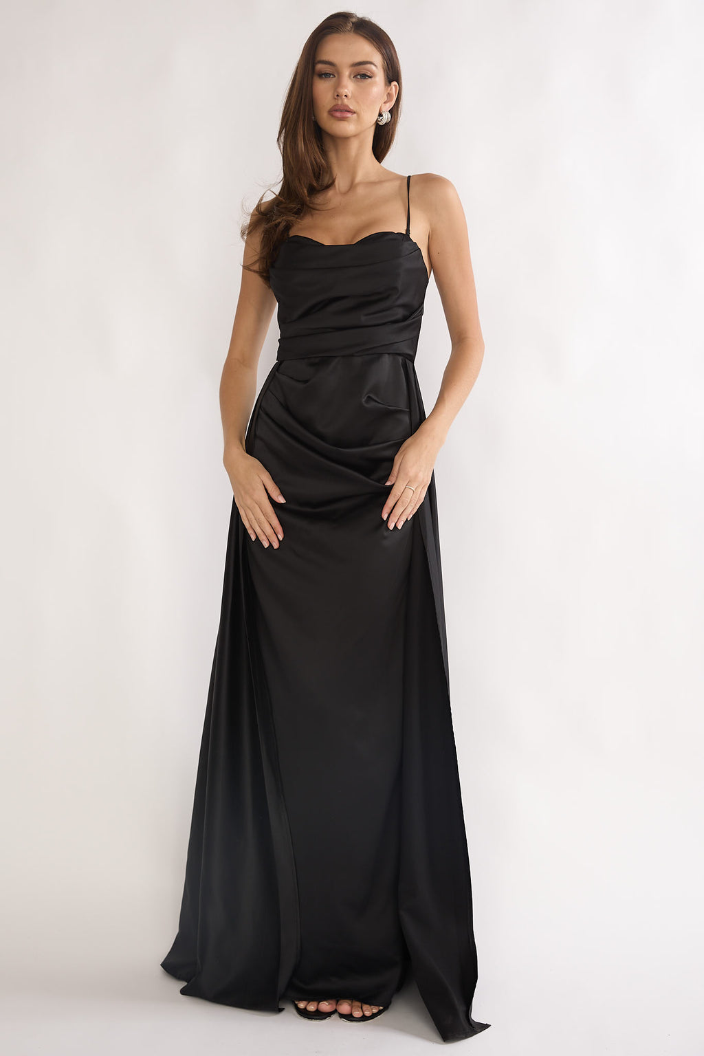 Asterelle Pleated Gathering Maxi Dress Black by Selfie Leslie