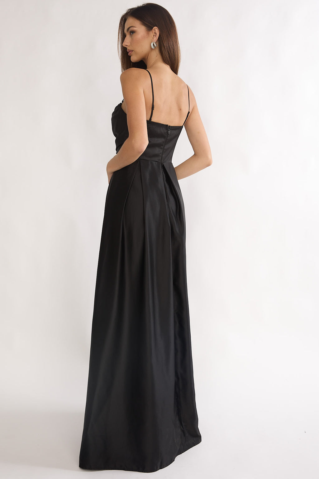 Asterelle Pleated Gathering Maxi Dress Black by Selfie Leslie