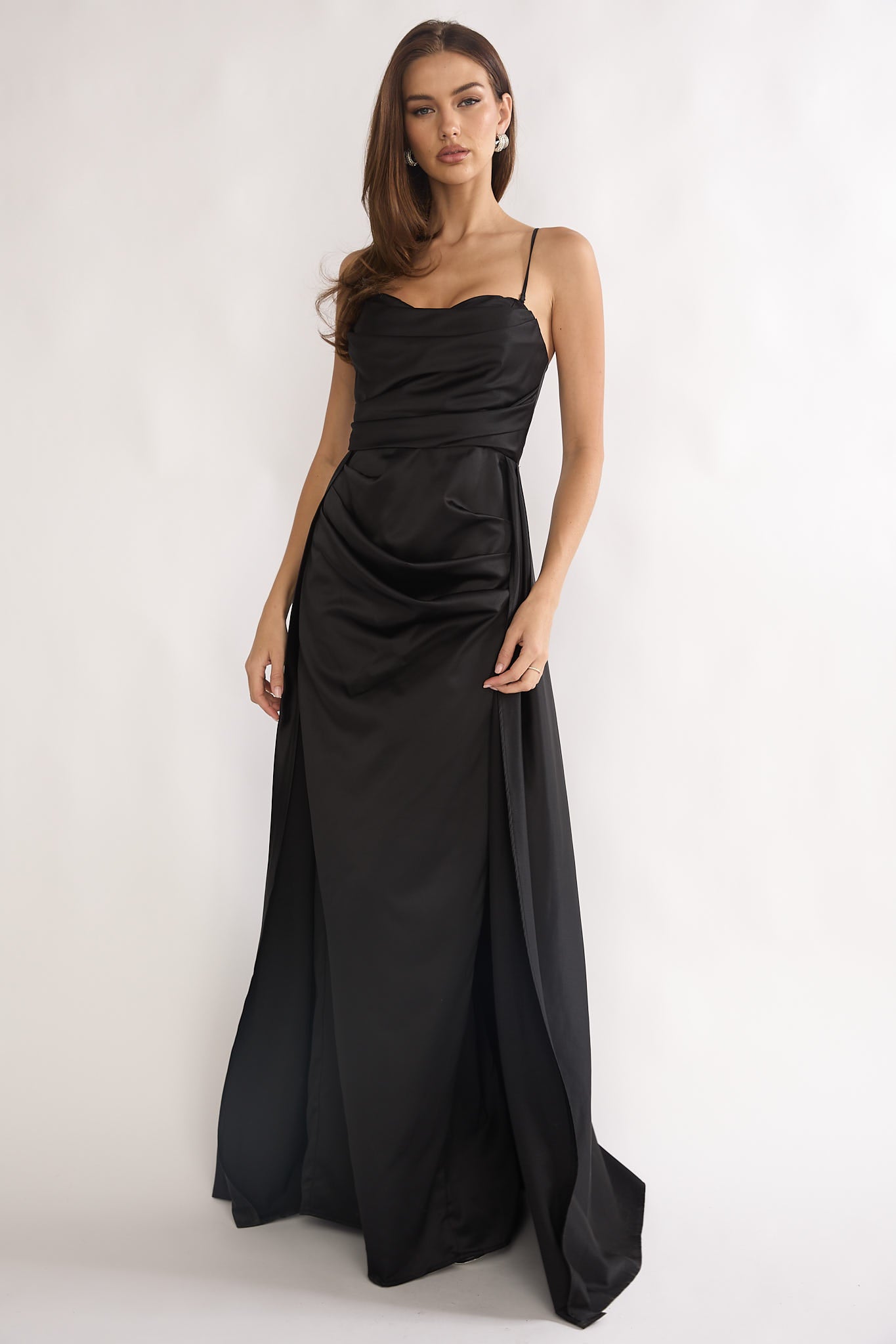 Asterelle Pleated Gathering Maxi Dress Black by Selfie Leslie