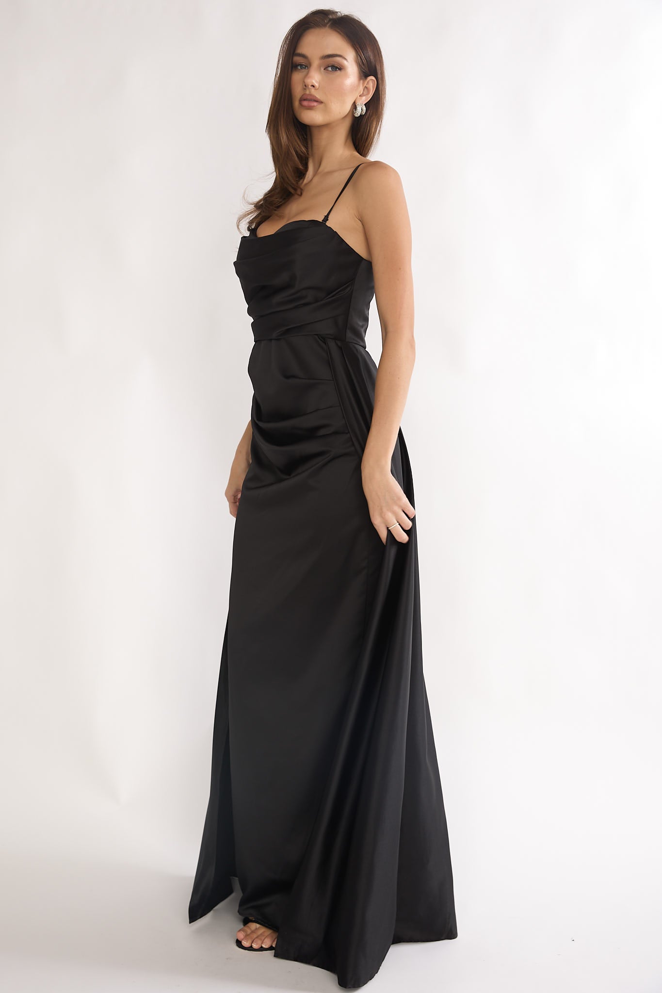 Asterelle Pleated Gathering Maxi Dress Black by Selfie Leslie