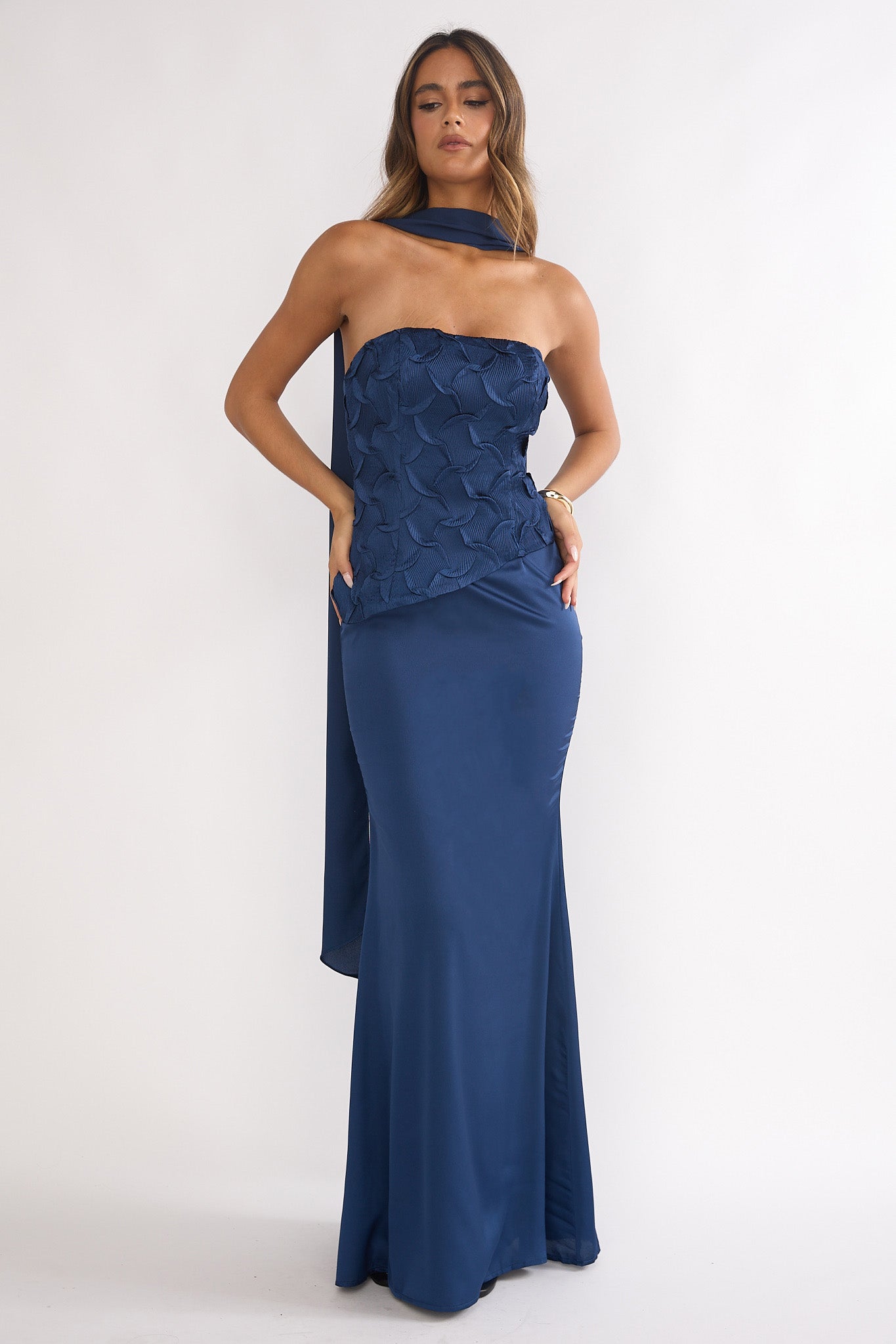 Veradis Strapless Scarf Maxi Dress Navy | Selfie Leslie Veradis Strapless Scarf Maxi Dress Navy | Selfie Leslie