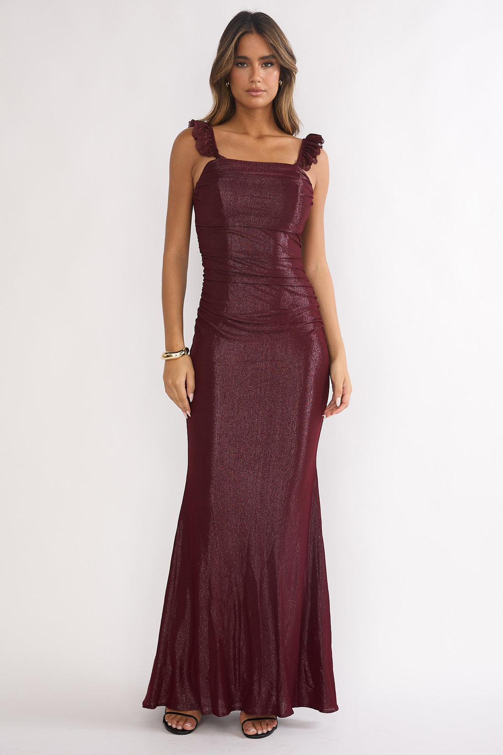 Valara Lace-Up Back Maxi Dress Wine by Selfie Leslie