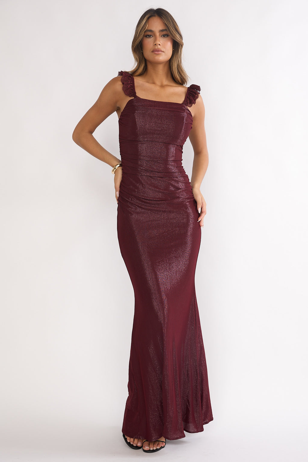 Valara Lace-Up Back Maxi Dress Wine by Selfie Leslie