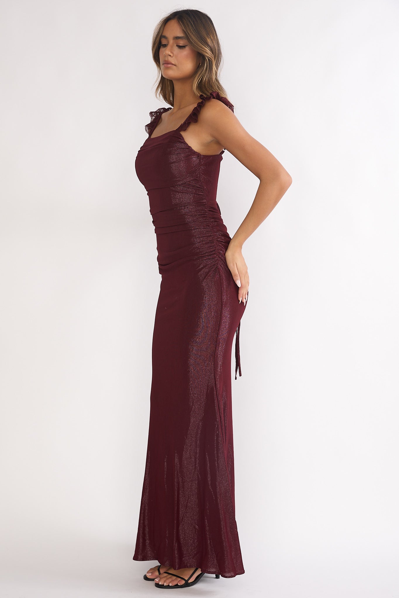 Valara Lace-Up Back Maxi Dress Wine - L