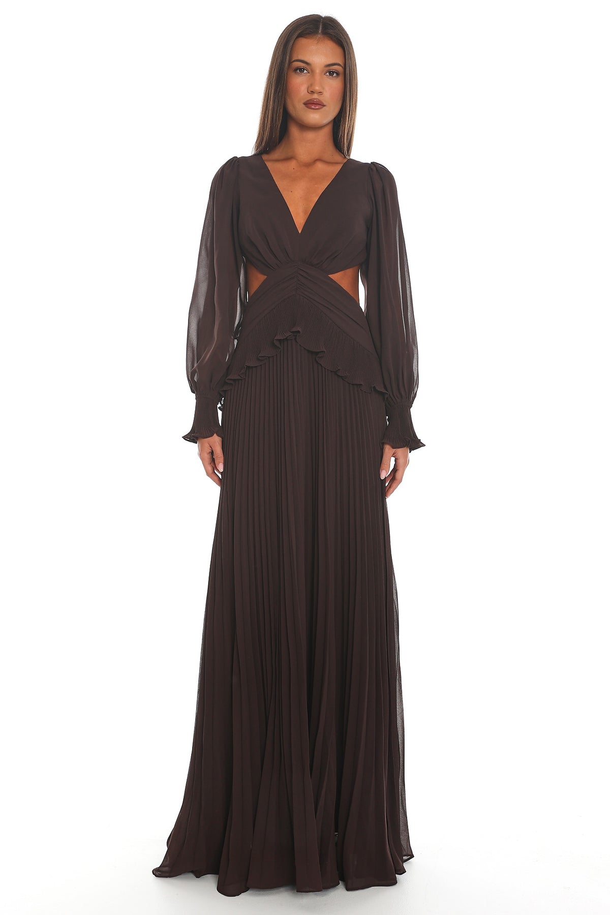 Nika Pleated Maxi Dress Chocolate