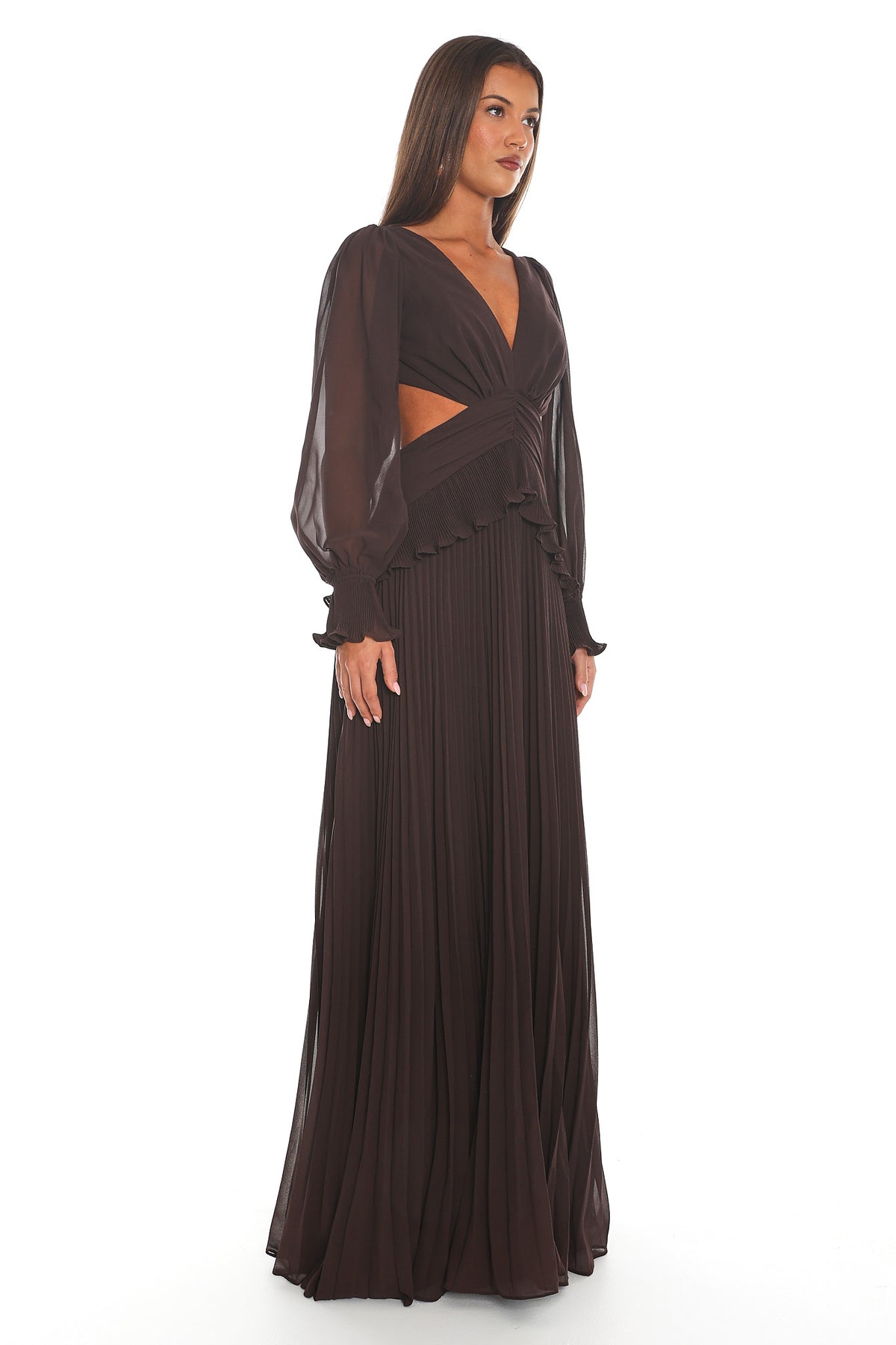 Nika Pleated Maxi Dress Chocolate