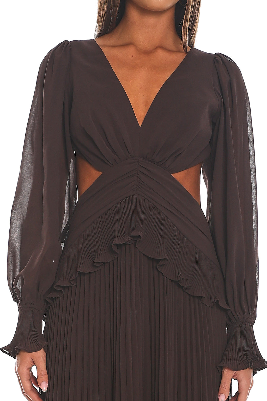 Nika Pleated Maxi Dress Chocolate
