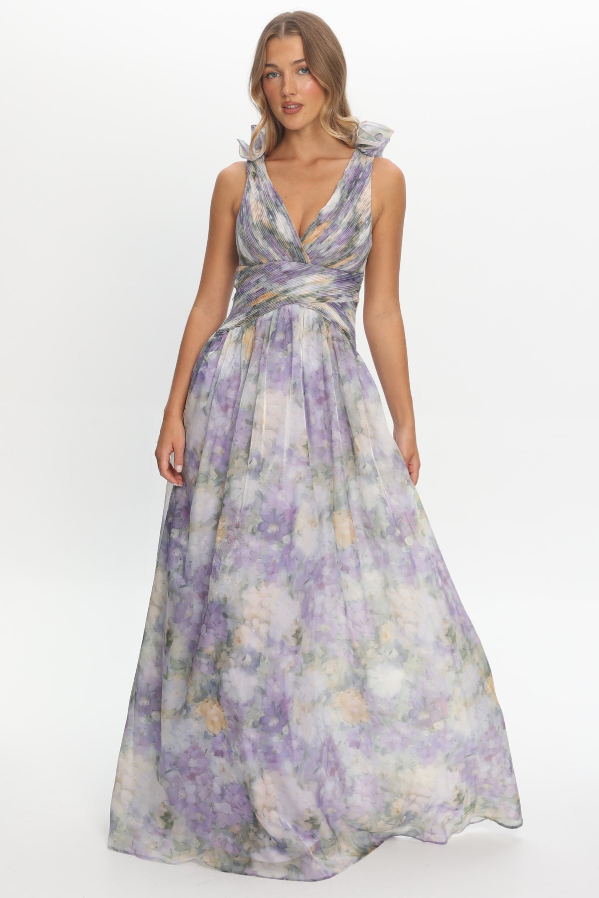 Lys Lace-Up Back Maxi Dress Print Lavender