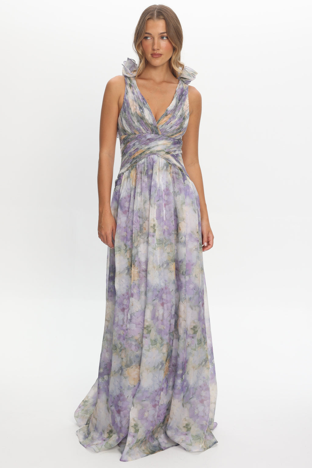 Lys Lace-Up Back Maxi Dress Print Lavender