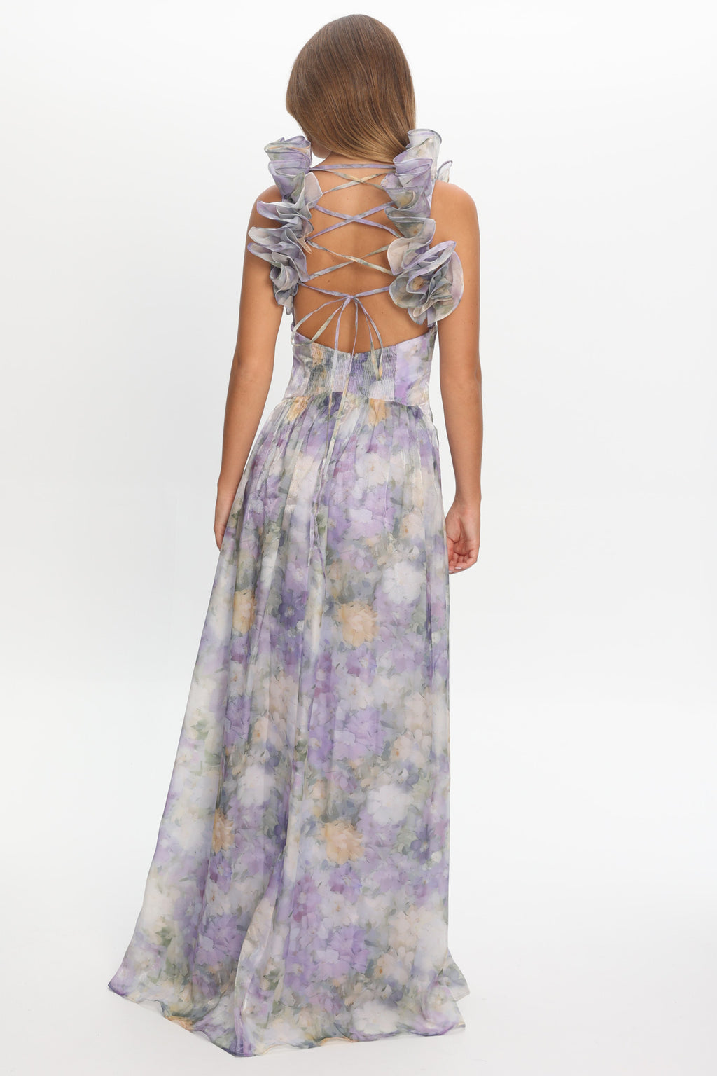 Lys Lace-Up Back Maxi Dress Print Lavender
